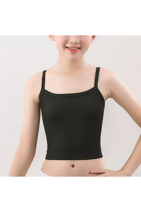 Girls Bra Size 8-12 Kids Athletic Seamless Camis Dance Yoga Crop Tops Black