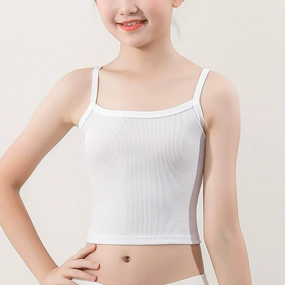 ATOGUTA Girls Bra Size 8-12 Kids Athletic Seamless Camis Dance Yoga Crop Tops White