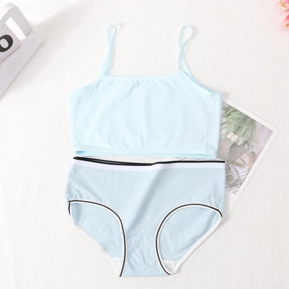 ATOGUTA Girls Bra and Panty Set Size 7-14 Seamless Cami Training Bra and Matching Panties Light Blue