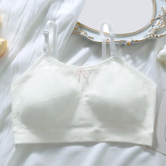 ATOGUTA Girls Cami With Built In Bra Size 9-18 Kids Padded Sports Bra Adjustable Straps Bralette White