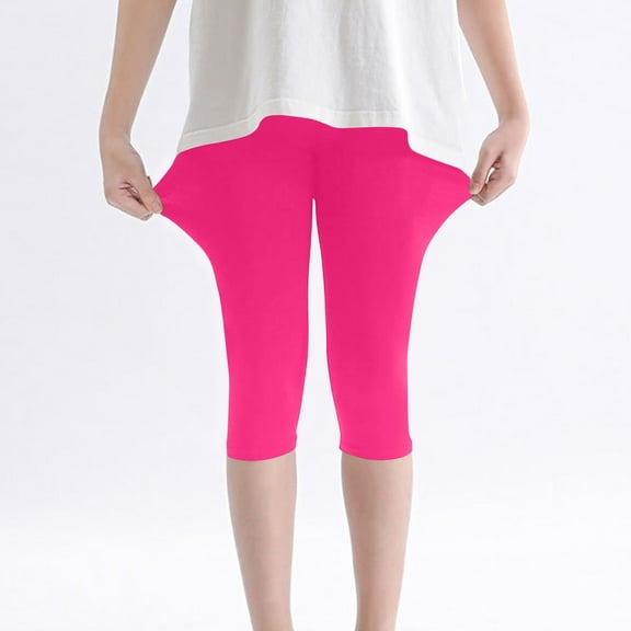 ATOGUTA Girls' Capris Leggings Soft Cropped Leggings School Uniform Pants for Girls Hot Pink, Size 2T-13