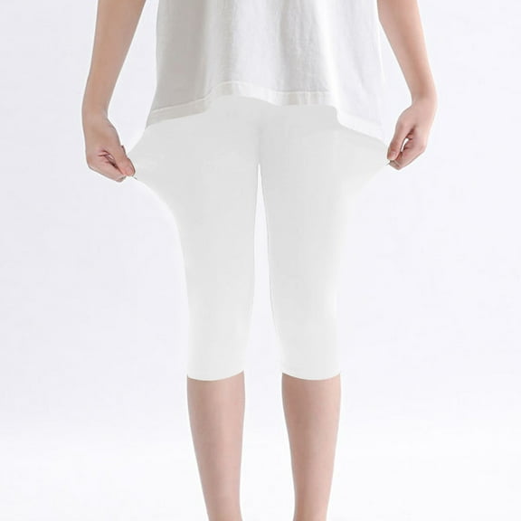 ATOGUTA Girls' Capris Leggings Soft Cropped Leggings School Uniform Pants for Girls White, Size 2T-13