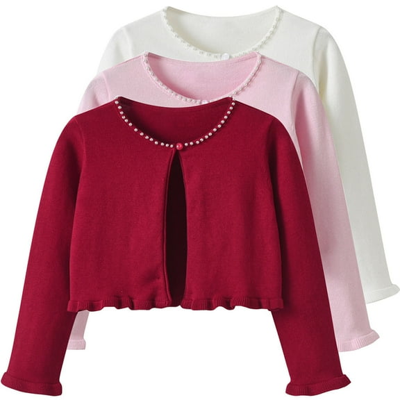 ATOGUTA Girls Cardigan Button Down Cardigan Kids Long Sleeve Crewneck Uniform Knit Sweater Size 1T-14, Red