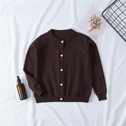 ATOGUTA Girls Cardigan School Uniforms Hollow Knit Long Sleeve Button Sweater Brown, Size 12M-7