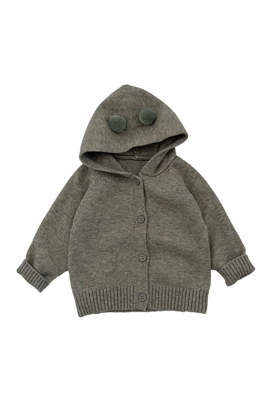 Girls' Cardigan Sweaters Fall Kids School Uniforms Button Down Sweaters Tops Winter Warm Hooded Jacket Size 6M-4T, Gray