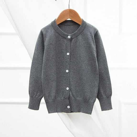 ATOGUTA Girls Cardigan for Dress Long Sleeve Cardigan Kids Casual Button Front Sweater Cropped Jacket Cover Up Tops Gray, Size 2T-10
