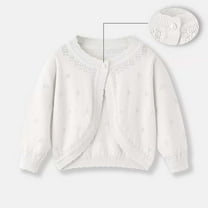 ATOGUTA Girls Cardigans Long Sleeve Cardigan Kids Casual Button Front Sweater Cropped Jacket Cover Up Tops White, Size 3T-8