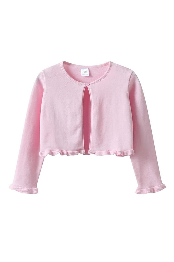 Girls Cardigans Pink Kids Button Closure Knitted Shrug Cropped Sweaters Tops Size 2T-9