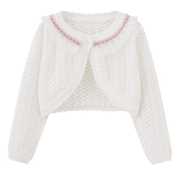 ATOGUTA Girls Cardigans White Kids Button Closure Knitted Shrug Cropped Sweaters Tops Size 9M-14