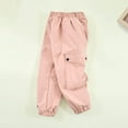 thumbnail image 1 of ATOGUTA Girls Cargo Pants Size 3T-15 High Waisted Elastic Waist Lightweight Outdoor Fleece Jogger Pants Pink, 1 of 6