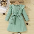 thumbnail image 1 of ATOGUTA Girls Casual Dress Fall Clothes Ruffled Long Sleeved Party Dresses Size 3T-10, Green, 1 of 5