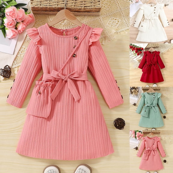 ATOGUTA Girls Casual Dress Fall Clothes Ruffled Long Sleeved Party Dresses Size 3T-10, Pink