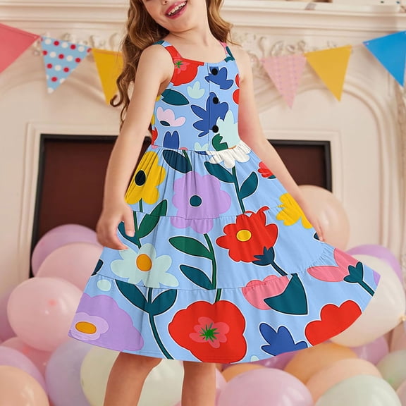 ATOGUTA Girls Casual Dresses Skater Twirl A Line Dress Summer Sleeveless Dress for School Casual Beach Multicolor, Size 2-12 Years