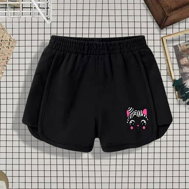 ATOGUTA Girls Cheer Shorts High Waisted Running Shorts Soccer Gym Sports Active Short for Kids Black, Size 3T-9