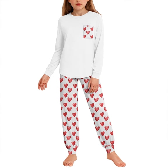 ATOGUTA Girls Childrens Clothing Kids Valentine's Day Sweatsuits Set Long Sleeve Shirt and Pants Set Size 5T-14, White