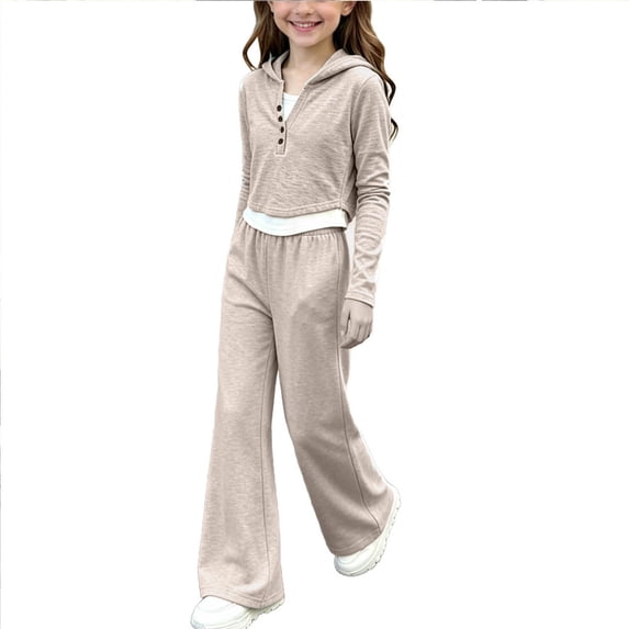 ATOGUTA Girls Clothes Outfits Long Sleeve Hoodies and Pants Set Soft Clothing Sets Sports Tracksuit Size 1T-14, Khaki
