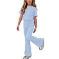 thumbnail image 1 of ATOGUTA Girls' Clothes Size 5T-15 Short Sleeve Shirt and Flare Pants Set Perfect for Casual School Outings Holidays Blue, 1 of 7
