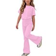 thumbnail image 1 of ATOGUTA Girls' Clothes Size 5T-15 Short Sleeve Shirt and Flare Pants Set Perfect for Casual School Outings Holidays Pink, 1 of 7