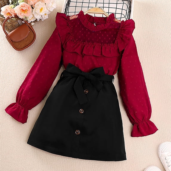 ATOGUTA Girls Clothes Skirt Set Casual Winter Fall Dresses Cute Clothes Outfit for Girls Red, Size 8-12