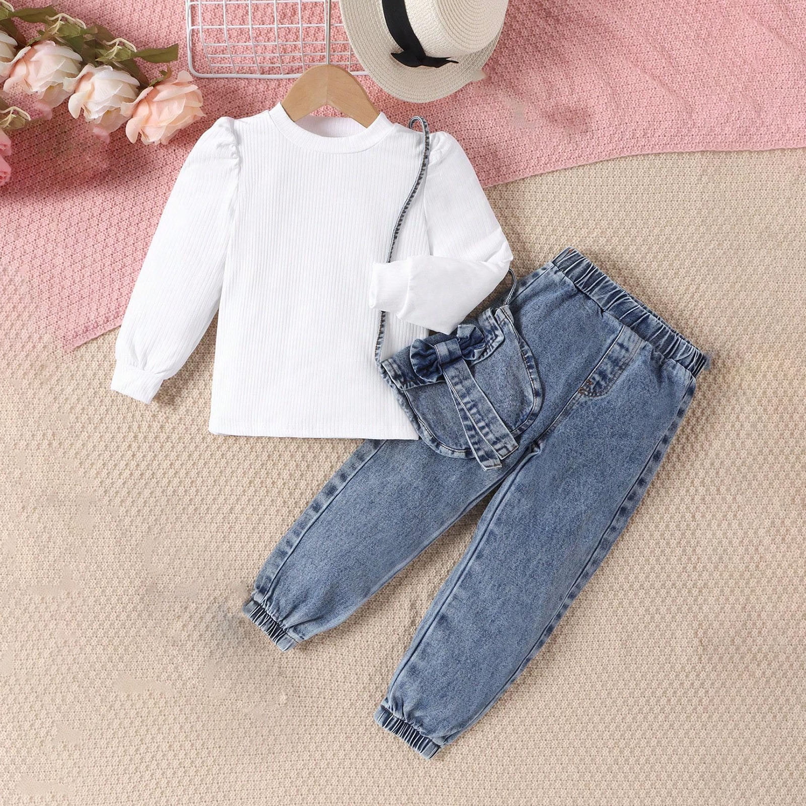 ATOGUTA Girls' Clothing Sets Ruffle Long Sleeve Shirt Top and