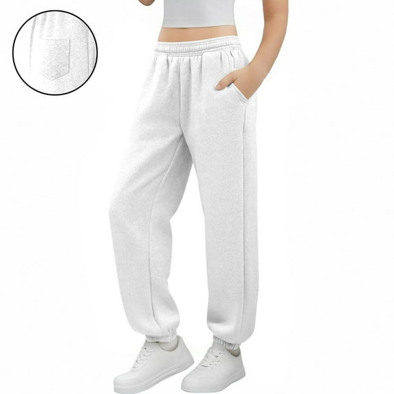 ATOGUTA Girls Comfortable Pants Active Joggers Soft Athletic Sweat Pants for Kids Youth with Pocket Size 3T-14, White
