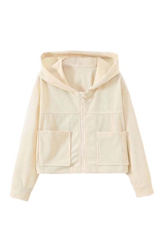 Girls Corduroy Jacket Kids Full Zip Lightweight Fall Winter Coat Outerwear with Pockets Size 5T-13, Beige