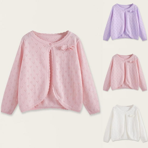 ATOGUTA Girls Cropped Cardigan Sweaters Long Sleeve Cable Knit Button Front Sweater Size 4T-16, Pink