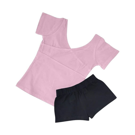 ATOGUTA Girls Dance Clothing Set Basic 2 Piece Active Outfit Crop Top and Shorts Set for Gymnastics/Dancing/Workout Pink, Size 2-15 Years