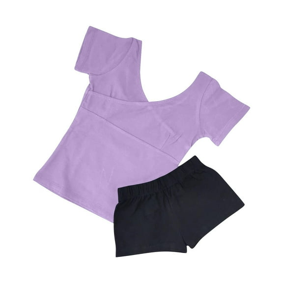 ATOGUTA Girls Dance Clothing Set Basic 2 Piece Active Outfit Crop Top and Shorts Set for Gymnastics/Dancing/Workout Purple, Size 2-15 Years
