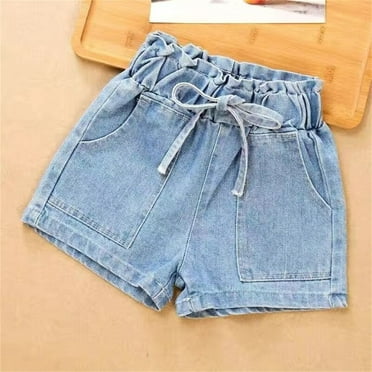 ATOGUTA Girls Denim Shorts Summer Denim Short Pull-On Cut-Off Pants Stretch Waist Blue, Size 3T-13