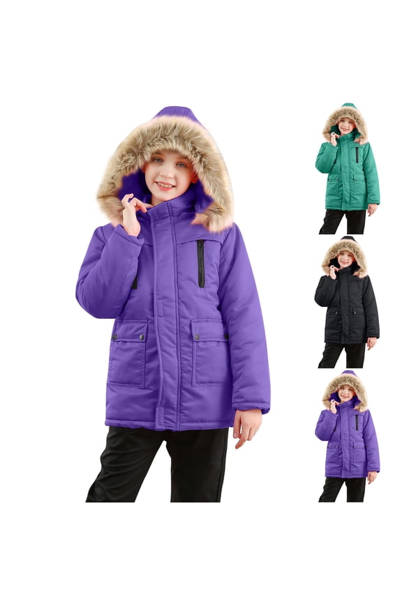 Girls Down Coats Kids Winter Fleece Snowboarding Jackets with Detachable Hood Size 3T-12, Purple