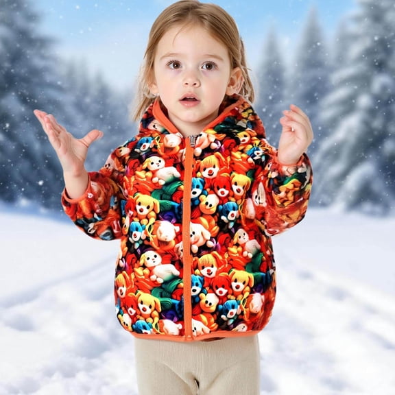 ATOGUTA Girls Down Puffer Jacket Full Zip Up Quilted Jacket Hooded Winter Coat Size 1T-7 Orange