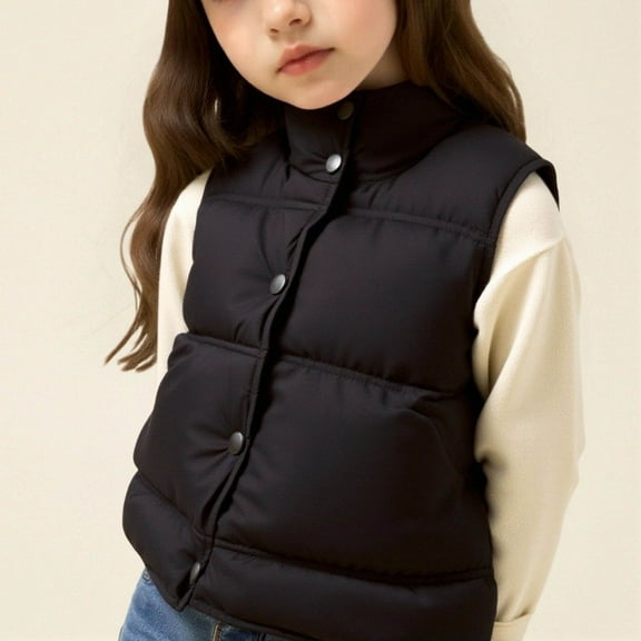 ATOGUTA Girls Down Vest Stand Collar Sleeveless Warm Jacket Cute Outerwear Size 2T-10, Black