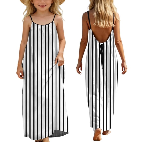 ATOGUTA Girls Dress Boho Spaghetti Strap Summer Vacation Beach Bodycon Maxi Dress Size 5T-14. Black