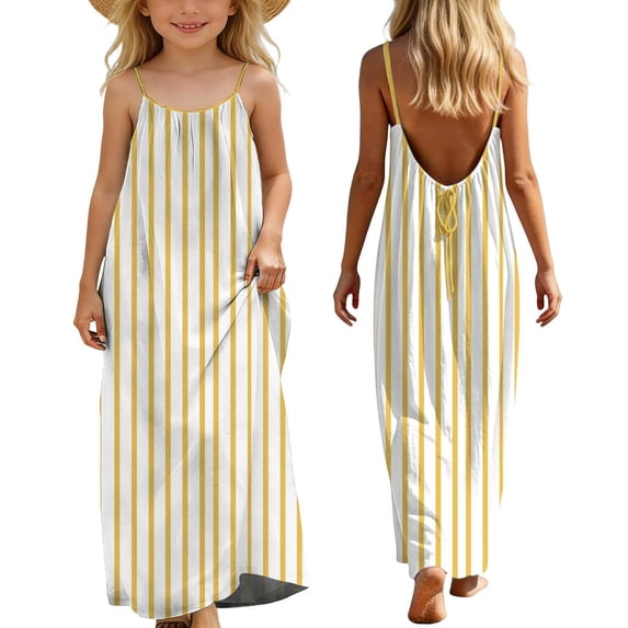 ATOGUTA Girls Dress Boho Spaghetti Strap Summer Vacation Beach Bodycon Maxi Dress Size 5T-14. Yellow