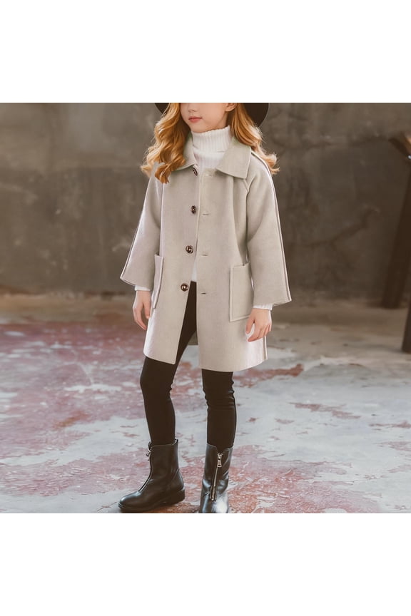 Girls Dress Coat Button Fleece Jackets Fall Winter Outerwear Peacoat with Pockets Size 4T-14, Beige