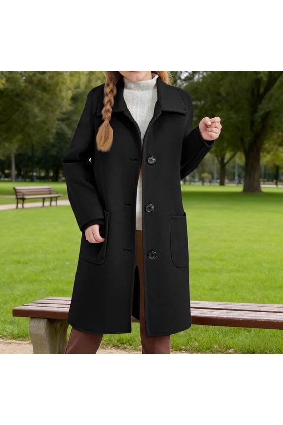 Girls Dress Coat Button Jackets Fall Winter Outerwear Peacoat with Pockets Size 4T-15, Black