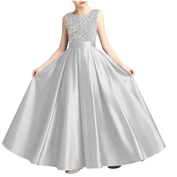 ATOGUTA Girls Dress Wedding Satin Dresses Princess Birthday Party Prom Ball Gown Size 0-13