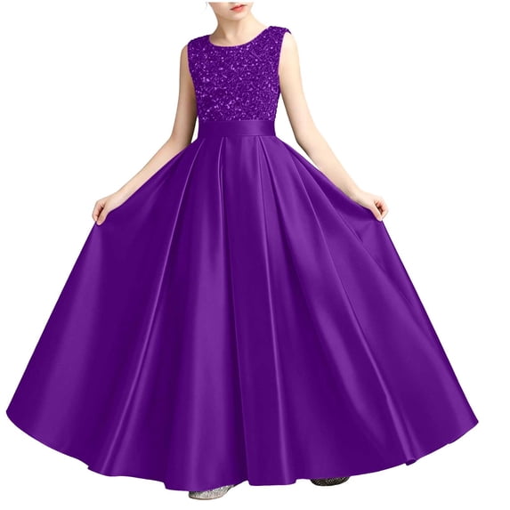 ATOGUTA Girls Dress Wedding Satin Dresses Princess Birthday Party Prom Ball Gown Size 0-13