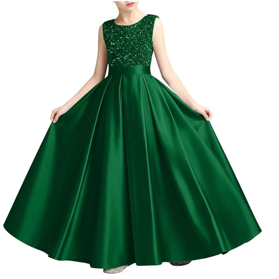 ATOGUTA Girls Dress Wedding Satin Dresses Princess Birthday Party Prom Ball Gown Size 0-13
