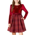 thumbnail image 1 of ATOGUTA Girls' Dresses Plaid Long Sleeve Dress Velvet Tutu Winter Holiday Princess Party Dresses with Pockets Size 4T-12, Red, 1 of 5