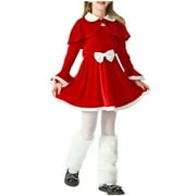 ATOGUTA Girls Dresses Red Christmas Dress Santa Claus Dress Red Velvet Xmas Dress Up Party with Shawl Size 2T-11