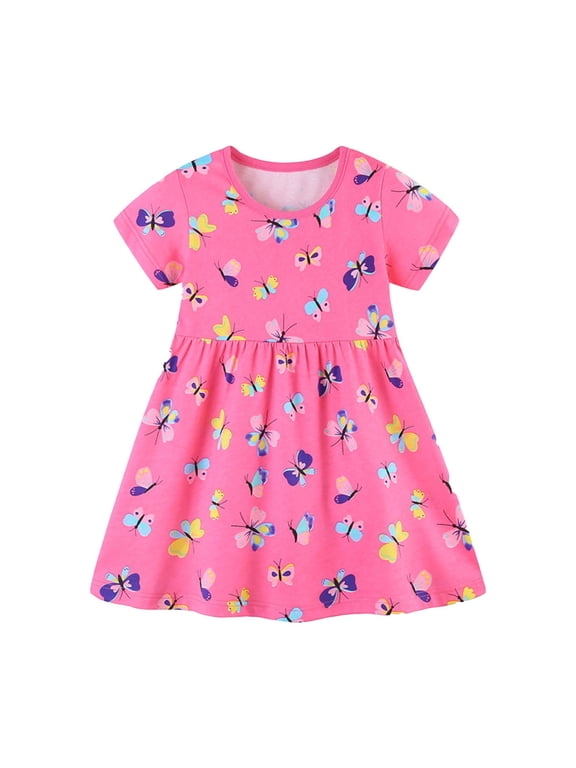 Girls' Dresses Short Sleeve Dress Summer Casual Shirt Dresses Pink, Size 2T-7