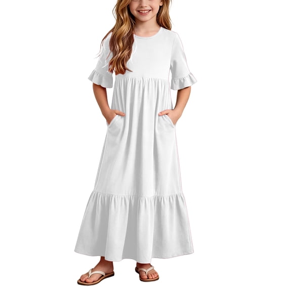 ATOGUTA Girls Dresses Short Sleeve Homecoming Weddings Communion Photoshoots Dances Party Formal Events Photoshoots White, Size 4T-14