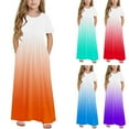 thumbnail image 1 of ATOGUTA Girls Dresses Short Sleeve Stretchy A-Line Sundress Casual Gradient Long Dresses Blue, Size 4-14 Years, 1 of 6