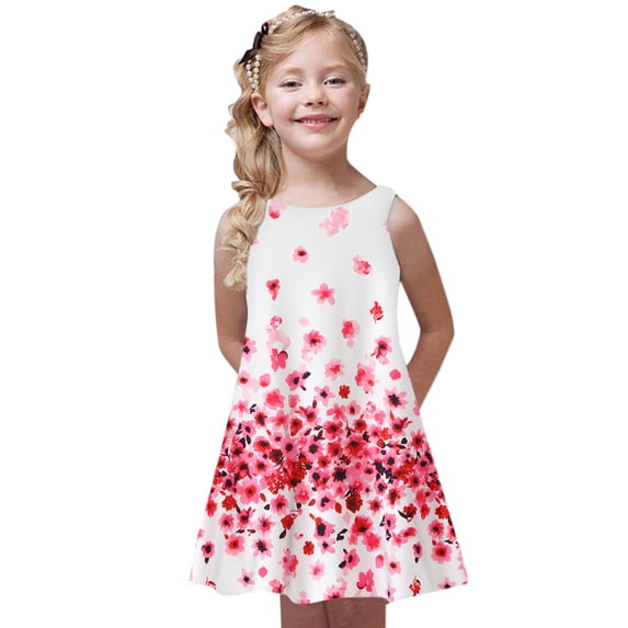 ATOGUTA Girls Dresses Sleeveless Tank Dress Girls Beach Dress Pink, Size 4T-8