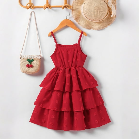 ATOGUTA Girls Dresses Summer Kids Skater Twirl A Line Cami Dress for School Casual Holiday Party Size 2T-7, Red