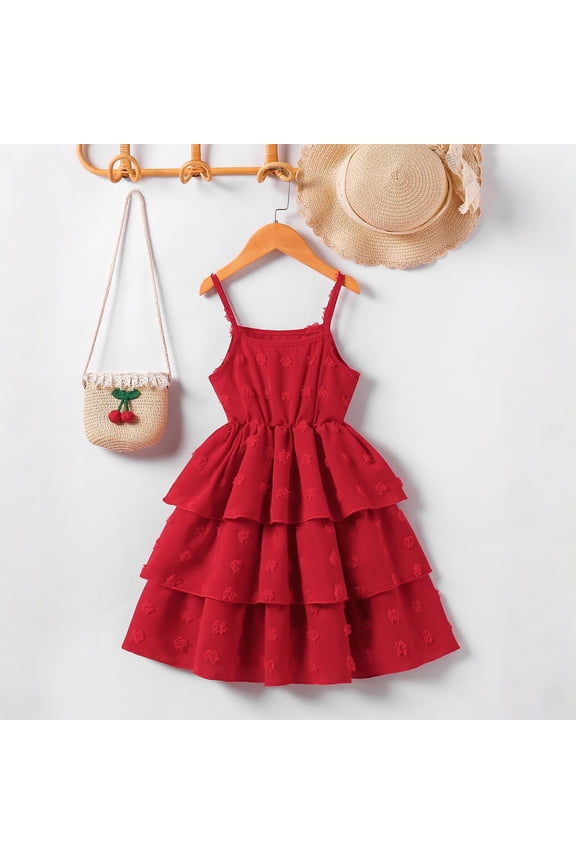 Girls Dresses Summer Kids Skater Twirl A Line Cami Dress for School Casual Holiday Party Size 2T-7, Red