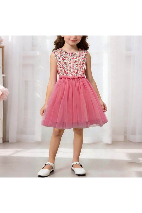 Girls Dresses for Wedding Ruffle Tulle Tutu Dresses Cute Summer Party Princess Sundress Size 0-8. Watermelon Red