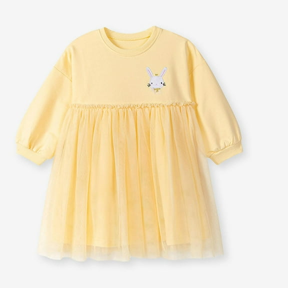 ATOGUTA Girls Dresses for Winter Long Sleeve Toddler Girls Clothes Party Tulle Dresses Size 2T-8, Yellow